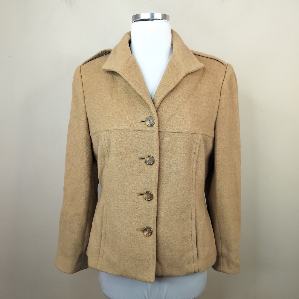 Petite Sophisticate Camel Hair Wool Jacket 6P Classic Button Up Tan